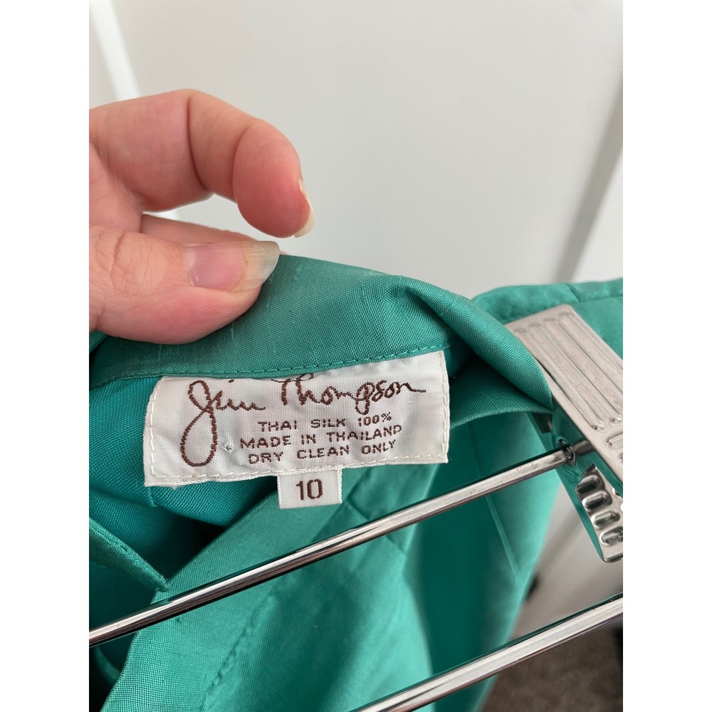 Jim Thompson Vintage Emerald Green 100% Thai Silk Pencil Midi Skirt Size 10 - Picture 8 of 9